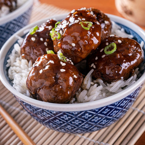 Asian Glazed Meatballs with Rice