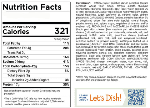 Nutrition facts label for a food product with detailed nutritional information.