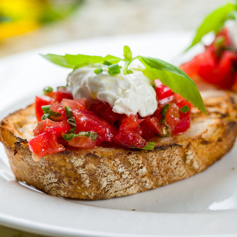Roasted Tomato and Burrata Crostini with Hot Honey