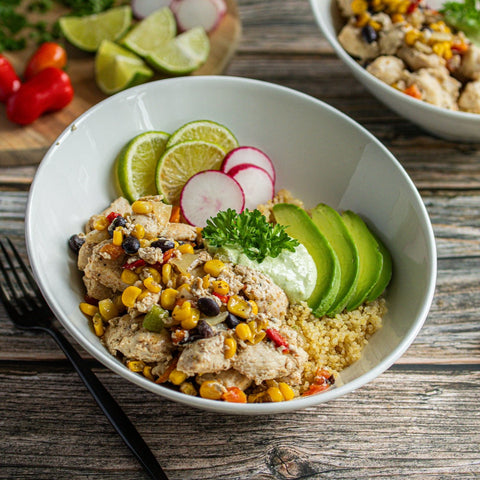 Southwest Chicken Quinoa Bowl with Avocado Cream