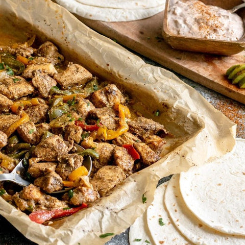 Sheet Pan Chicken Fajitas with Creamy Salsa
