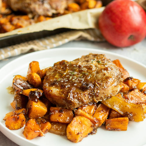 Sheet Pan Pork Chops with Roasted Apples & Sweet Potatoes