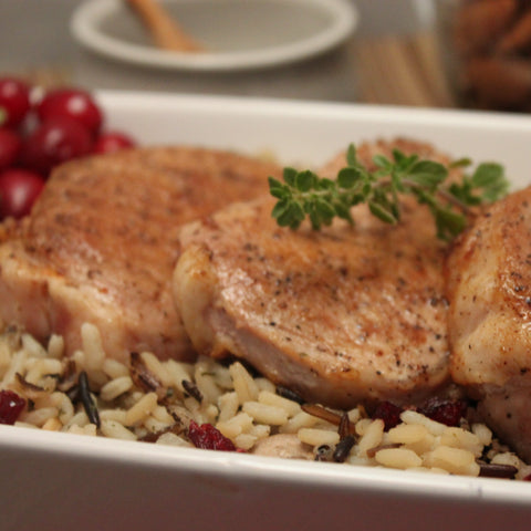 Baked Pork Chops with Cranberry Almond Wild Rice