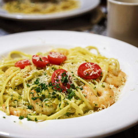 Bucatini with Shrimp and Pesto