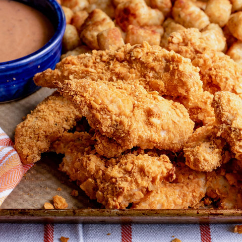 Cheddar Crunch Chicken Tenders with Tator Tots