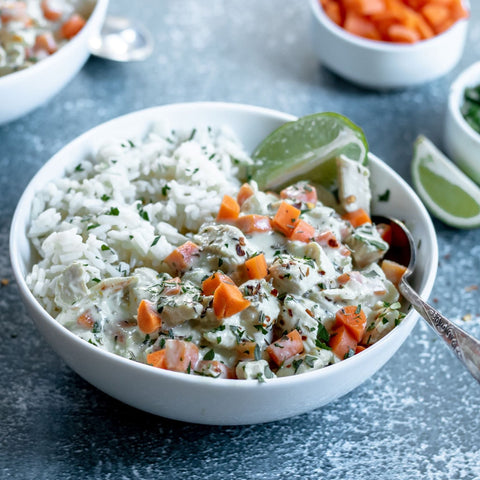 Coconut Chicken and Rice with Green Curry Sauce