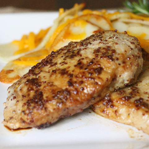 Maple Glazed Pork Chops with Three Cheese Potatoes