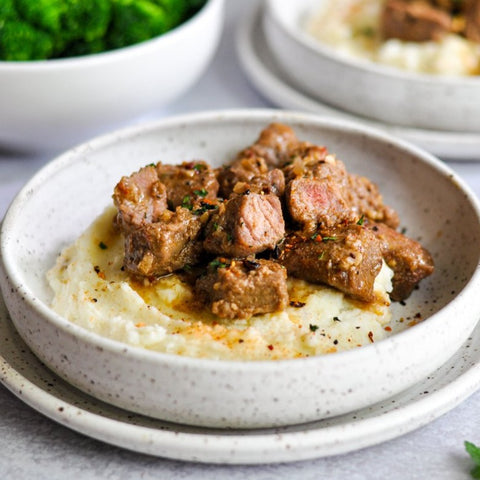 Mesquite Smokehouse Steak Tips with Garlic Mashed Potatoes