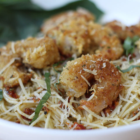 Parmesan Crusted Garlic Shrimp with Angel Hair Pasta