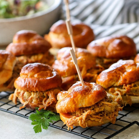 Baked Pulled Pork Sliders on Pretzel Bun