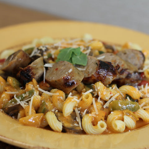 Roasted Red Pepper Pasta with Italian Sausage