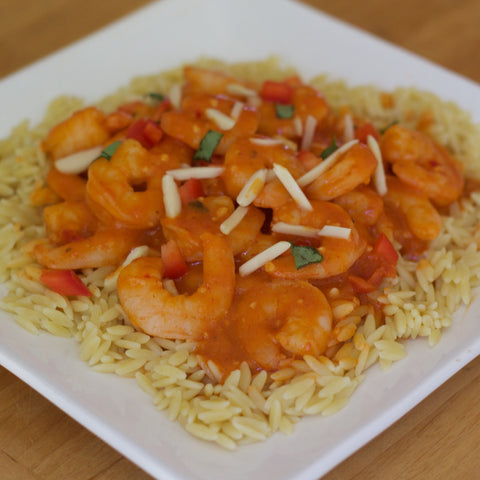 Shrimp Romesco with Orzo