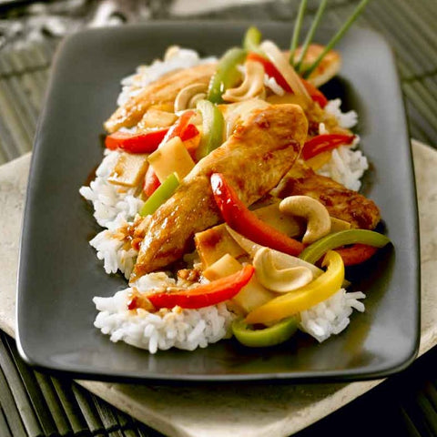 Sweet and Spicy Cashew Chicken with Jasmine Rice