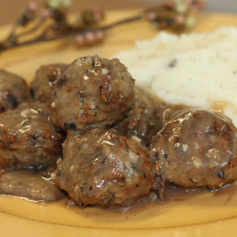 Wild Rice Meatballs with Mashed Potatoes and Mushroom Gravy